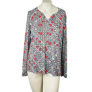 Liz Claiborne‎ V Neck Long Sleeve Rayon Geometric Blouse Top Workwear Career XL